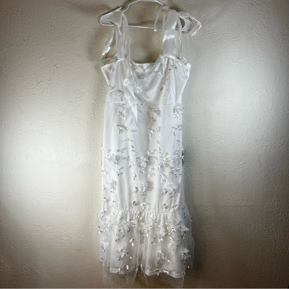 Lulu's Effortlessly Sweet White Tulle 3D Floral Tie-Strap Midi Dress - Picture 3 of 14